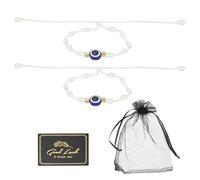 sourcing map 2 Pcs Evil Eye Bracelet, Handmade Knots Braided Rope String Adjustable Evil Eye Waterproof Good Luck Bracelet Set with Card & Mesh Bag for Luck Protection Women Men Gifts, White