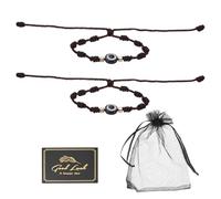 sourcing map 2 Pcs Evil Eye Bracelet, Handmade Knots Braided Rope String Adjustable Evil Eye Waterproof Good Luck Bracelet Set with Card & Mesh Bag for Luck Protection Women Men Gifts, Black
