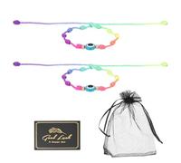 sourcing map 2 Pcs Evil Eye Bracelet, Handmade Knots Braided Rope String Adjustable Waterproof Good Luck Bracelet Set with Card & Mesh Bag for Luck Protection Women Men Gifts, Multicolor