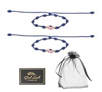 sourcing map 2 Pcs Evil Eye Bracelet, Handmade Knots Braided Rope String Adjustable Waterproof Good Luck Bracelet Set with Card & Mesh Bag for Luck Protection Women Men Gifts, Dark Blue