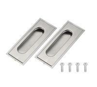 sourcing map 2 Pcs Finger Flush Pulls, 4.3" Stainless Steel Rectangle Sliding Door Handle Recessed Pocket Door Pull with Invisible Screw Hole for Home Bathroom Barn Closet Window, Silver Tone