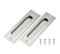 sourcing map 2 Pcs Finger Flush Pulls, 5.6" Stainless Steel Rectangle Sliding Door Handle Recessed Pocket Door Pull with Screws for Home Bathroom Barn Closet Window, Silver Tone