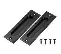 sourcing map 2 Pcs Finger Flush Pulls, 5.6" Stainless Steel Rectangle Sliding Door Handle Recessed Pocket Door Pull with Screws for Home Bathroom Barn Closet Window, Black