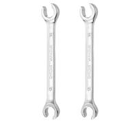 sourcing map 2 Pcs Flare Nut Wrench 13mm x 14mm Metric Double Open End Thick Spanner Mirror Polish Finish 45# Steel Brake Line Wrench for Fuel Tube Hose Transmission Line, Silver