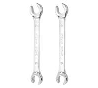 sourcing map 2 Pcs Flare Nut Wrench 15mm x 17mm Metric Double Open End Thick Spanner Mirror Polish Finish 45# Steel Brake Line Wrench for Fuel Tube Hose Transmission Line, Silver