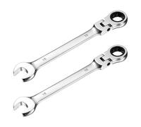 sourcing map 2 Pcs Flex-Head Ratcheting Combination Wrench 15mm 72-Teeth Metric Standard Ratchet Box and Open End CR-V Steel Double Ended Wrench for Fasteners Nuts Bolts