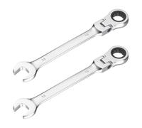sourcing map 2 Pcs Flex-Head Ratcheting Combination Wrench 16mm 72-Teeth Metric Standard Ratchet Box and Open End CR-V Steel Double Ended Wrench for Fasteners Nuts Bolts