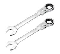 sourcing map 2 Pcs Flex-Head Ratcheting Combination Wrench 30mm 72-Teeth Metric Standard Ratchet Box and Open End CR-V Steel Double Ended Wrench for Fasteners Nuts Bolts
