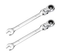 sourcing map 2 Pcs Flex-Head Ratcheting Combination Wrench 7mm 72-Teeth Metric Standard Ratchet Box and Open End CR-V Steel Double Ended Wrench for Fasteners Nuts Bolts