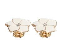 sourcing map 2 Pcs Flower Knobs, Metal Cabinet Drawer Knob Rhinestones Flower Petal Handles Dresser Knobs for Cupboard Cabinet Closet Door Pulls Decorative Furniture, White/Gold