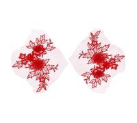 sourcing map 2 Pcs Flower Lace Appliques 3D Embroidery Lace Patch Sewing Addition Embellishments for Wedding Bridal Dress Clothes DIY Crafts Accessories Lace Decoration, Red (20cm)