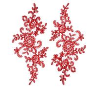 sourcing map 2 Pcs Flower Lace Appliques 3D Embroidery Lace Patch Sewing Addition Embellishments for Wedding Bridal Dress Clothes DIY Crafts Accessories Lace Decoration, Red (23cm)