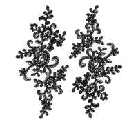 sourcing map 2 Pcs Flower Lace Appliques 3D Embroidery Lace Patch Sewing Addition Embellishments for Wedding Bridal Dress Clothes DIY Crafts Accessories Lace Decoration, Black (23cm)