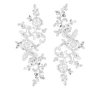 sourcing map 2 Pcs Flower Lace Appliques 3D Embroidery Lace Sequin Patch Sewing Addition Embellishments for Wedding Bridal Dress Clothes DIY Crafts Accessories Decoration, Silver (24cm)