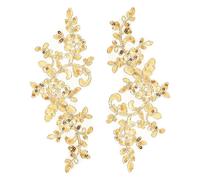 sourcing map 2 Pcs Flower Lace Appliques 3D Embroidery Lace Sequin Patch Sewing Addition Embellishments for Wedding Bridal Dress Clothes DIY Crafts Accessories Decoration, Bright Gold (24cm)