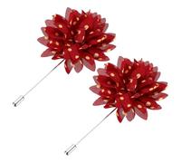 sourcing map 2 Pcs Flower Lapel Pin, Lapel Pin for Men Suits Boutonnieres Handmade Satin Flower with Polka Dots Brooch Accessories for Wedding Anniversary Graduation, Burgundy/Yellow Polka Dot