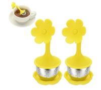 sourcing map 2 Pcs Flower Tea Infuser, Stainless Steel Loose Leaf Tea Steeper Filter with Silicone Handle Reusable Coarse Pores Mesh Strainer Diffuser for Teacups Teapots Mugs, Yellow