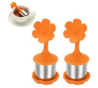sourcing map 2 Pcs Flower Tea Infuser, Stainless Steel Loose Leaf Tea Steeper Filter with Silicone Handle Reusable Thin Pores Mesh Strainer Diffuser for Teacups Teapots Mugs, Orange