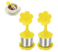 sourcing map 2 Pcs Flower Tea Infuser, Stainless Steel Loose Leaf Tea Steeper Filter with Silicone Handle Reusable Thin Pores Mesh Strainer Diffuser for Teacups Teapots Mugs, Yellow