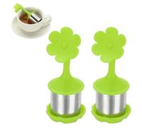 sourcing map 2 Pcs Flower Tea Infuser, Stainless Steel Loose Leaf Tea Steeper Filter with Silicone Handle Reusable Thin Pores Mesh Strainer Diffuser for Teacups Teapots Mugs, Green
