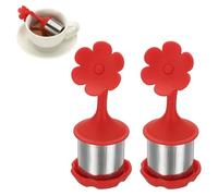sourcing map 2 Pcs Flower Tea Infuser, Stainless Steel Loose Leaf Tea Steeper Filter with Silicone Handle Reusable Thin Pores Mesh Strainer Diffuser for Teacups Teapots Mugs, Red