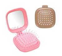 sourcing map 2 Pcs Folding Travel Mirror Hair Brushes, Square Pocket Hair Brush with Mirror Portable Size Hairbrush Compact Massage Comb for Purse Women Girl Travel Daily Use, Rose Pink, Coffee