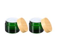 sourcing map 2 Pcs Glass Cosmetic Containers 50ml/1.76oz Empty Round Cosmetic Jars with Leakproof Lid Refillable Glass Cream Jar Makeup Sample Containers for Lotion Lip Balm Eye Cream, Green