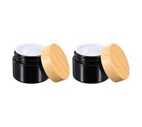 sourcing map 2 Pcs Glass Cosmetic Containers 50ml/1.76oz Empty Round Cosmetic Jars with Leakproof Lid Refillable Glass Cream Jar Makeup Sample Containers for Lotion Lip Balm Eye Cream, Black