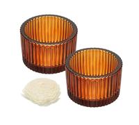 sourcing map 2 Pcs Glass Tea Light Candle Holder, Round Ribbed Glass Votive Candle Holder for Table Centerpiece, Home Decor and Party Supplies(Coffee)