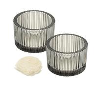 sourcing map 2 Pcs Glass Tea Light Candle Holder, Round Ribbed Glass Votive Candle Holder for Table Centerpiece, Home Decor and Party Supplies(Gray)
