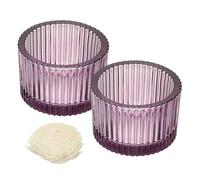 sourcing map 2 Pcs Glass Tea Light Candle Holder, Round Ribbed Glass Votive Candle Holder for Table Centerpiece, Home Decor and Party Supplies(Purple)