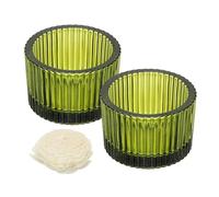 sourcing map 2 Pcs Glass Tea Light Candle Holder, Round Ribbed Glass Votive Candle Holder for Table Centerpiece, Home Decor and Party Supplies(Green)