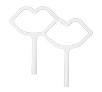 sourcing map 2 Pcs Hand Mirror with Handle, 6.3" Lip Shape Travel Makeup Mirror Single-Sided Portable for Women Girls Cosmetic Lash Home Travel, White