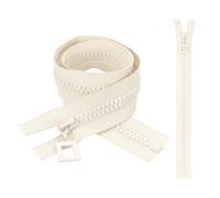 sourcing map 2 Pcs Heavy Duty Zippers, #8 23.6 Inch Resin Nickel Teeth Separating Metal Zippers One-Way Slider with Zip Pull Repair Replacement for Jackets Coats Sewing, Cream White