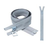 sourcing map 2 Pcs Heavy Duty Zippers, #8 23.6 Inch Resin Nickel Teeth Separating Metal Zippers One-Way Slider with Zip Pull Repair Replacement for Jackets Coats Sewing, Silver Gray