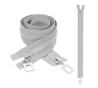 sourcing map 2 Pcs Heavy Duty Zippers, #8 39 Inch Two Way Separating Zipper Large Resin Zippers Metal Zip Pull Repair Replacement for Jackets Coats Sewing, Gray