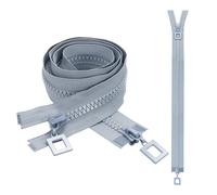 sourcing map 2 Pcs Heavy Duty Zippers, #8 39 Inch Two Way Separating Zipper Large Resin Zippers Metal Zip Pull Repair Replacement for Jackets Coats Sewing, Silver Gray