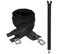 sourcing map 2 Pcs Heavy Duty Zippers, #8 47 Inch Two Way Separating Zipper Large Resin Zippers Metal Zip Pull Repair Replacement for Jackets Coats Sewing, Black