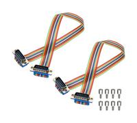 sourcing map 2 Pcs IDC Rainbow Wire Flat Ribbon Cable DB15 Male to DB15 Male 11.8 Inch Length 2.54mm Pitch Breadboard Jumper Wires for Electronic Projects
