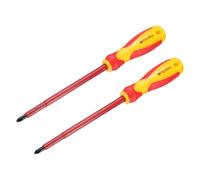sourcing map 2 Pcs Insulated Screwdriver 6x150mm PH2 Phillips Screwdriver | Yellow/Red Magnetic Tip Cross Electrician CR-V Steel with Buffer Grip Handle for Electrical Home and Industrial Repair