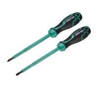 sourcing map 2 Pcs Insulated Screwdriver PH2+SL5 Phillips/Slotted Screwdriver Magnetic Tip Cross/Flat Electrician with Buffer Grip Handle for Electrical Home Industrial Repairs, Black/Green