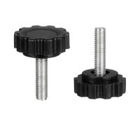sourcing map 2 Pcs Knurled Knobs Handles M5 x 20mm (0.8mm Pitch) Male Thread Metric Carbon Steel Hand Tightening Clamping Screws Threaded Stud Knob Bolts for Woodworking Jigs, Black
