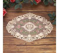 sourcing map 2 Pcs Lace Placemats, 11x15-in Vintage Table Doilies Oval Embroidered Crochet Lace Dolly Cup Mat for Table Vase Home Decor, Apricot