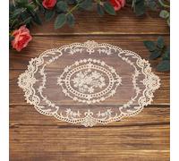 sourcing map 2 Pcs Lace Placemats, 12x16-in Vintage Table Doilies Oval Embroidered Crochet Lace Dolly Cup Mat for Table Vase Home Decor, Beige