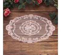 sourcing map 2 Pcs Lace Placemats, 12x16-in Vintage Table Doilies Oval Embroidered Crochet Lace Dolly Cup Mat for Table Vase Home Decor, Pink