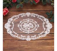 sourcing map 2 Pcs Lace Placemats, 12x16-in Vintage Table Doilies Oval Embroidered Crochet Lace Dolly Cup Mat for Table Vase Home Decor, White