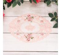sourcing map 2 Pcs Lace Placemats, 9x12-in Vintage Table Doilies Oval Embroidered Crochet Lace Dolly Cup Mat for Table Vase Home Decor, Pink