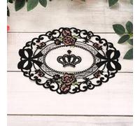sourcing map 2 Pcs Lace Placemats, 9x12-in Vintage Table Doilies Oval Embroidered Crochet Lace Dolly Cup Mat for Table Vase Home Decor, Black