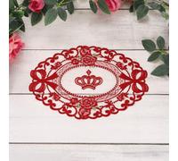 sourcing map 2 Pcs Lace Placemats, 9x12-in Vintage Table Doilies Oval Embroidered Crochet Lace Dolly Cup Mat for Table Vase Home Decor, Wine Red