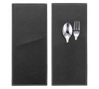 sourcing map 2 Pcs Leather Cutlery Sleeve Silverware Utensil Holders Knife and Fork Bag Pouch Flatware Storage Sleeves for Dinner Table Home Kitchen Table Decoration, Black
